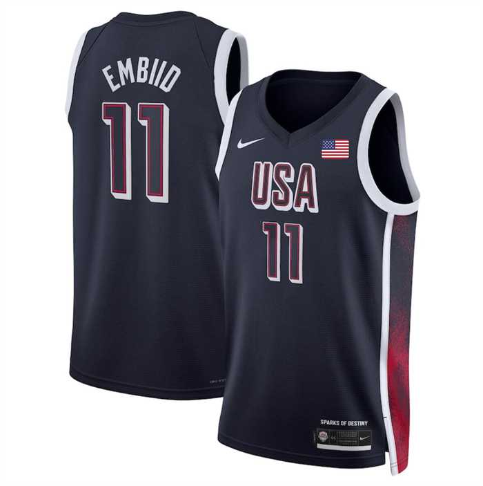 Men's USA Basketball #11 Joel Embiid Navy 2024 Swingman Stitched Jersey-0